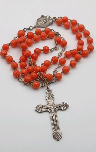 Vintage rosary beads orange - rosary,