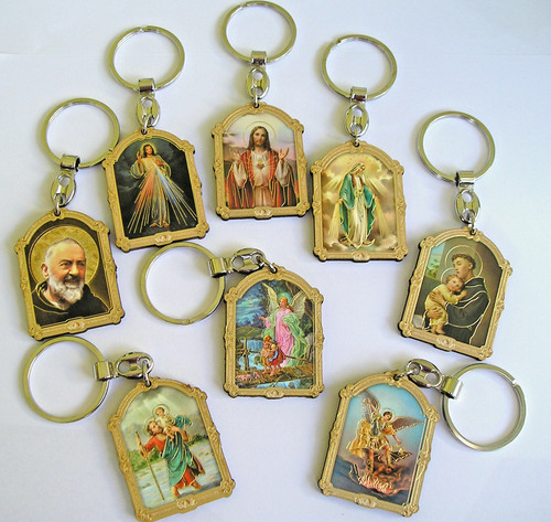 Choose your saint wood keyring - your,